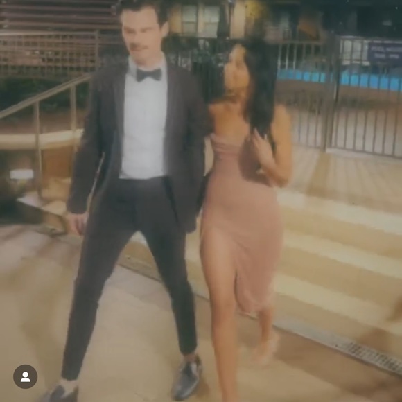 Oh Polly Verbier Embellished Bandeau Cowl Neck Midi Dress in Nude - Picture 5 of 12